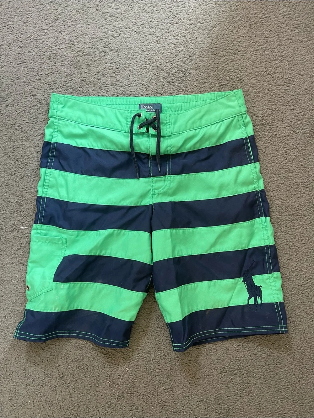 Ralph Lauren Green & Navy Horizontal Stripe kid’s Swim Shorts